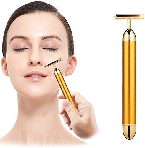 ELTERAZONE 24K Gold Energy Beauty Bar Electric Vibration Facial Massage Roller Waterproof Face Skin Care T-Shaped Anti Wrinkle Massager for Forehead Cheek Neck Clavicle Arm Leg