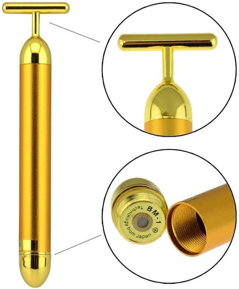 ELTERAZONE Golden Pulse Facial Massager, T Shape Energy Facial Roller Micro Vibrating Massager for Face Lifting Anti-Wrinkles