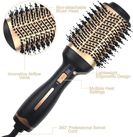 ELTERAZONE 4-in-1 Hot Air Brush, Professional Hair Styling Comb, Hair Curler and Straightener Comb, 1000W, UK Plug