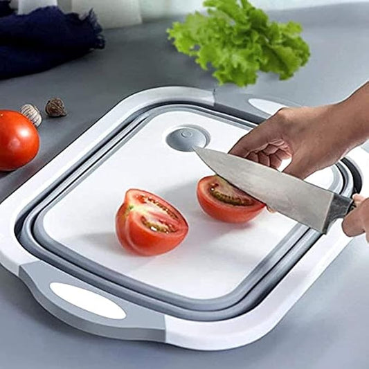 ELTERAZONE 4 in 1 Multifunctional Silicon Based Kitchen Foldable Cutting | Chopping Board | Collapsible Dish Tub | Vegetable | Fruit Washing | Draining Basket with Plug | Folding Washbasin