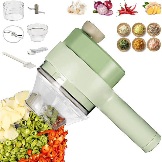 ELTERAZONE 4 in 1 Portable Electric Vegetable Cutter Set,Gatling Vegetable Chopper Mini Wireless Food Processor,Garlic Chili Onion Celery Ginger Meat Garlic Chopper with Brush