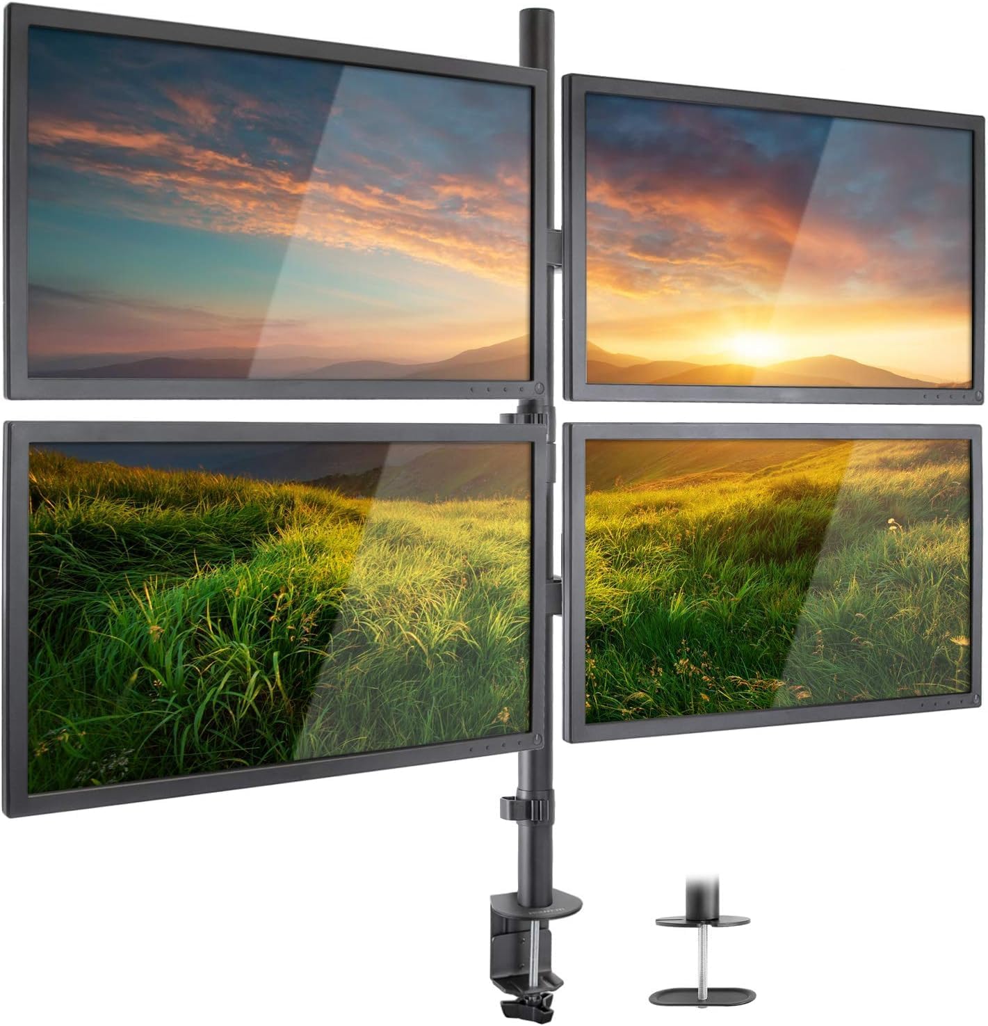 ELTERAZONE 4 Monitor Desk Mount, Adjustable Monitor Stand, Heavy Duty Fully Hight Angle Adjustable Stand With Clamp, Fits Single PC Digital Screens 13 to 32 inches (13-32 INCH (05), BLACK)