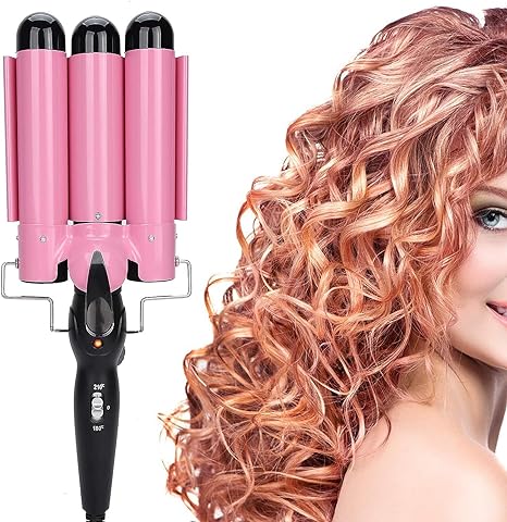 ELTERAZONE 3 Barrel Curling Iron, 32mm Hair Curler Electric Hair Waver Temperature Adjustable Quick Heated Hair Crimper Styling Tools Ideal for Salon and Home